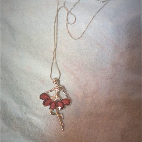 Necklace Ballerina Dance Girl , red stones , New , Silver and red - Picture 2 of 5